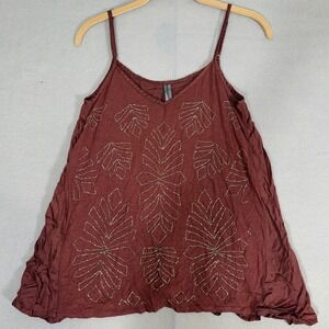 Anthropologie Beads Geometric Leaf Camisole Top Burgundy XS Boho Spaghetti Strap